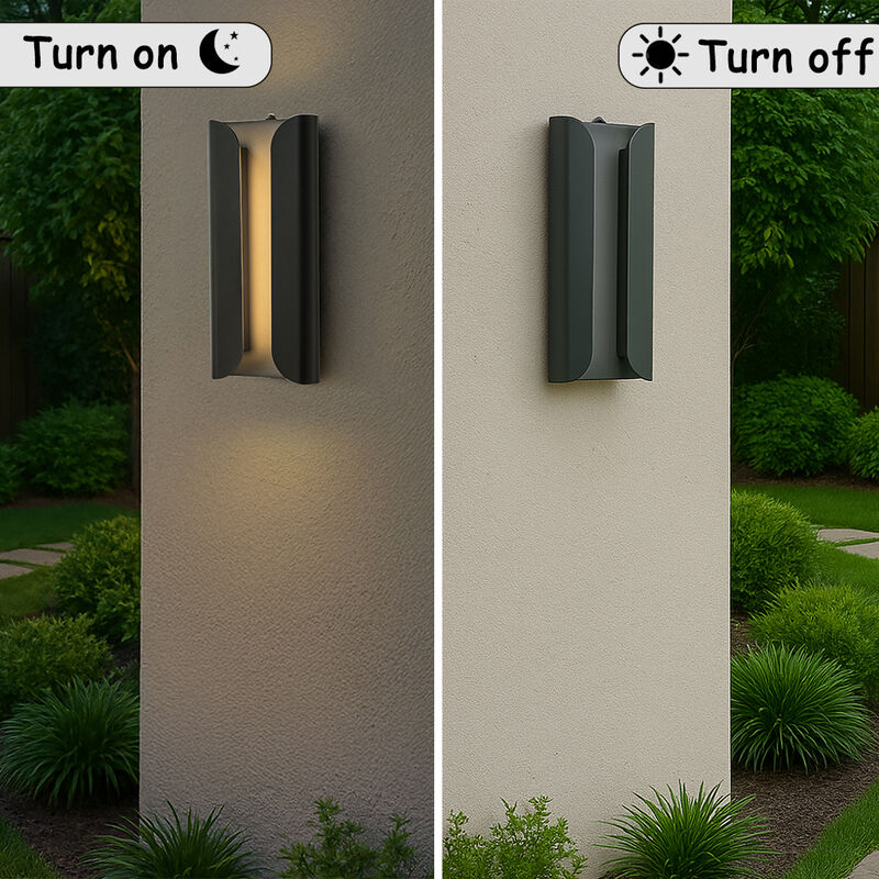 H15" Matte Black 24W Integrated LED Wall Sconce with Acrylic Shade Modern Simplicity Outdoor Wall Light with Dusk to Dawn Sensor for Porch Garage image number 6