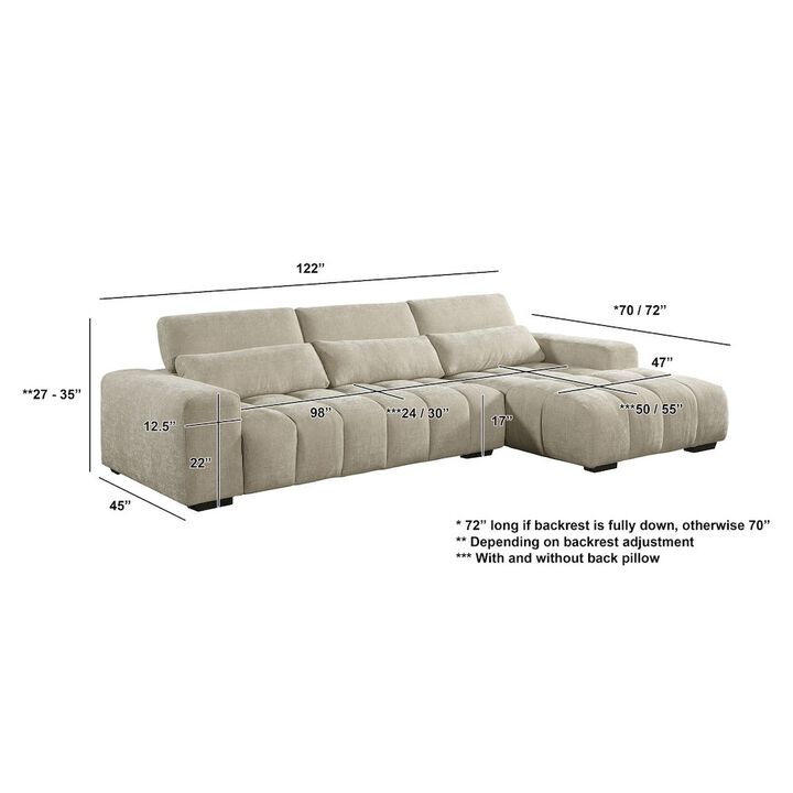 Best Quality Furniture Sectional With Right Facing Chaise In Beige Chenille Fabric
