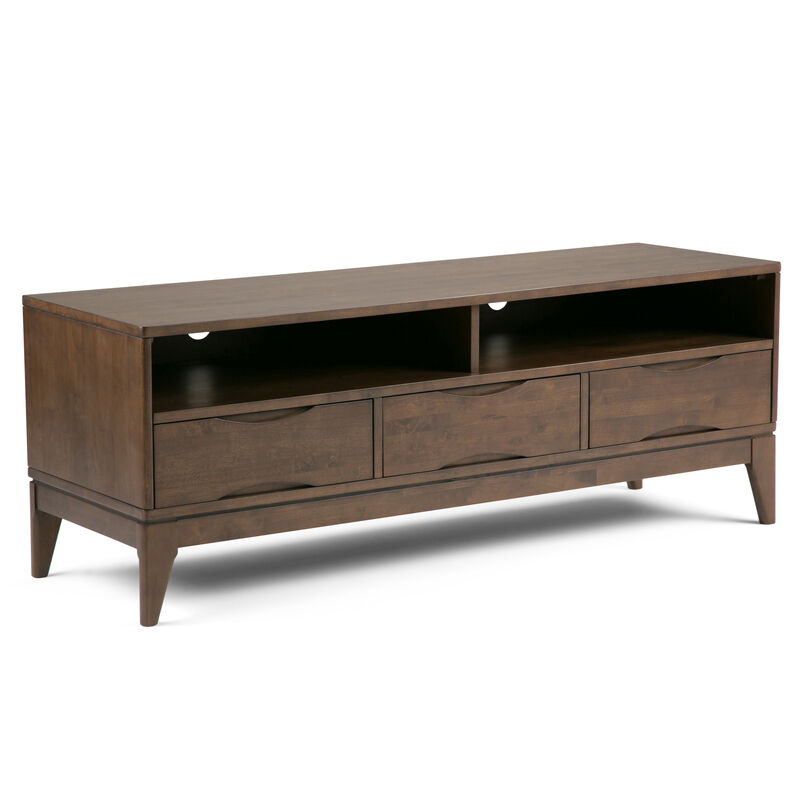 Harper SOLID HARDWOOD 60 inch Wide Mid Century Modern TV Media Stand in Walnut Brown For TVs up to 65 inches