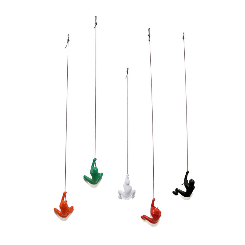 HomeRoots Set of Five Black Green Orange Red And White Resin Climbing Man Hanging Dimensional Sculpture image number 2