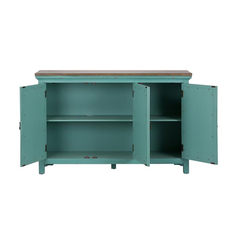 Liberty Furniture Kensington 3 Door Accent Cabinet in Turquoise w/ Worn Wood Tone Top image number 7