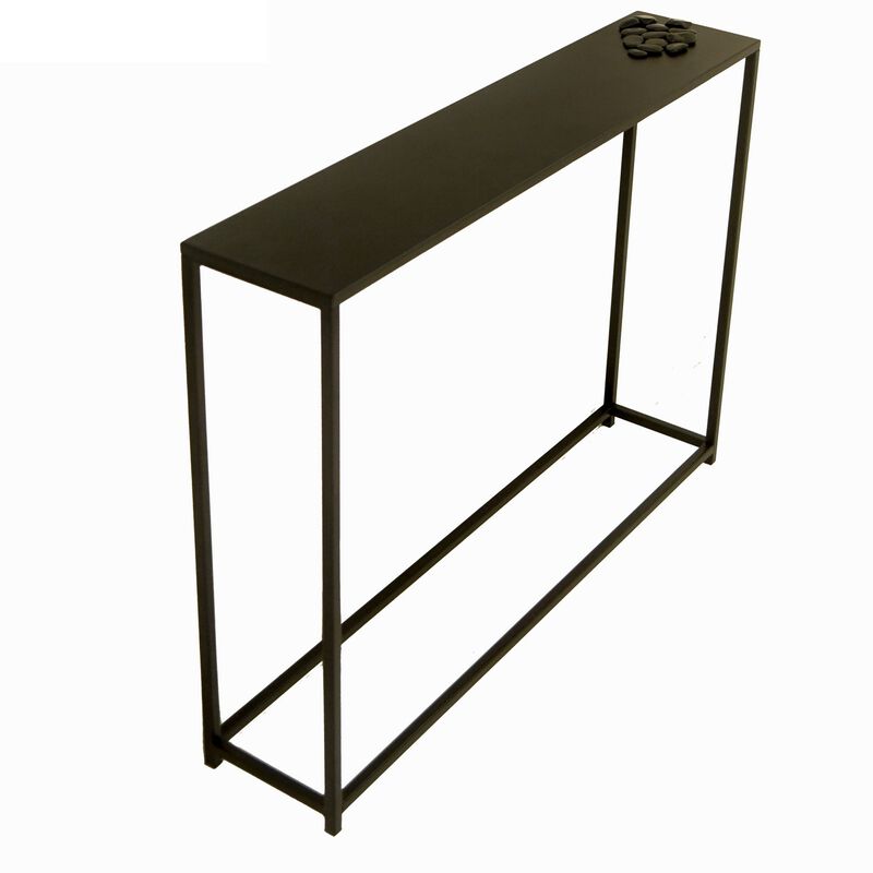 Eme 38 Inch Console Sofa Table, Rectangular Top, Modern Black Metal Frame