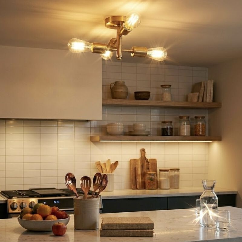 ELEMENT ACE Retro Four-Light Semi Flush Mount Ceiling Pendant Fixture Suitable for Hallway Kitchen Bedroom Living Room Indoor Home Lighting 11"W &times; 6.5"H image number 3