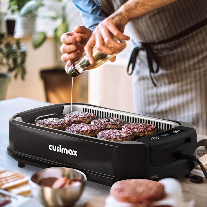 Cusimax Smokeless Electric Grill with Turbo Smoke Extractor, Portable Grill with 2 Non-Stick Grill Plates, Stainless Steel Indoor Grill