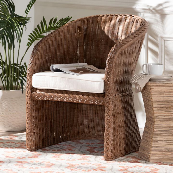 bali & pari Memphis Bohemian Peanut Brown Braided Rattan Arm Chair