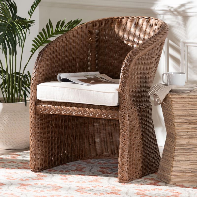 bali & pari Memphis Bohemian Peanut Brown Braided Rattan Arm Chair