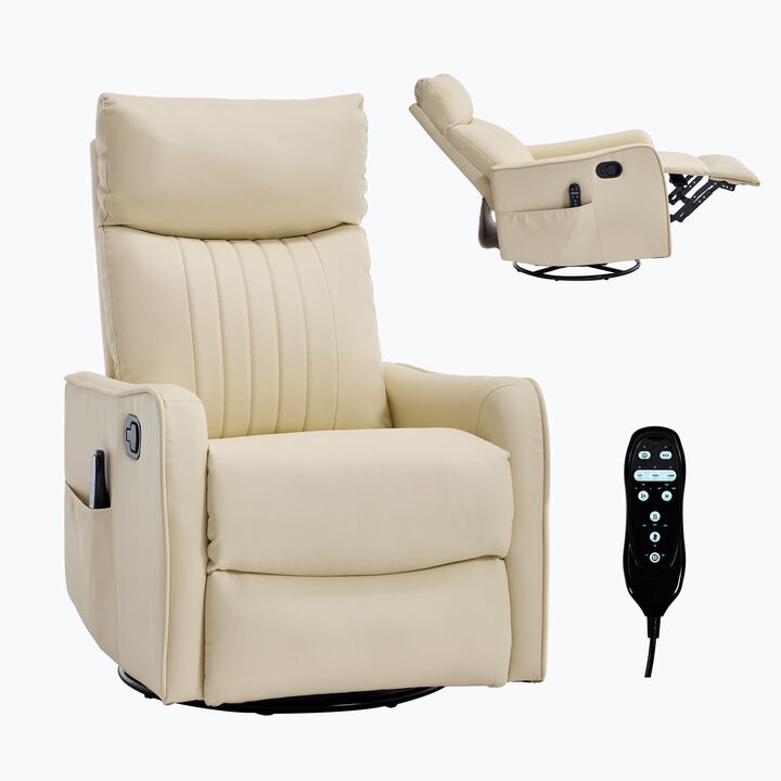 Faux Leather Manual Recliner Chair with Heat and Massage, Living Room Rocker and Swivel Chair