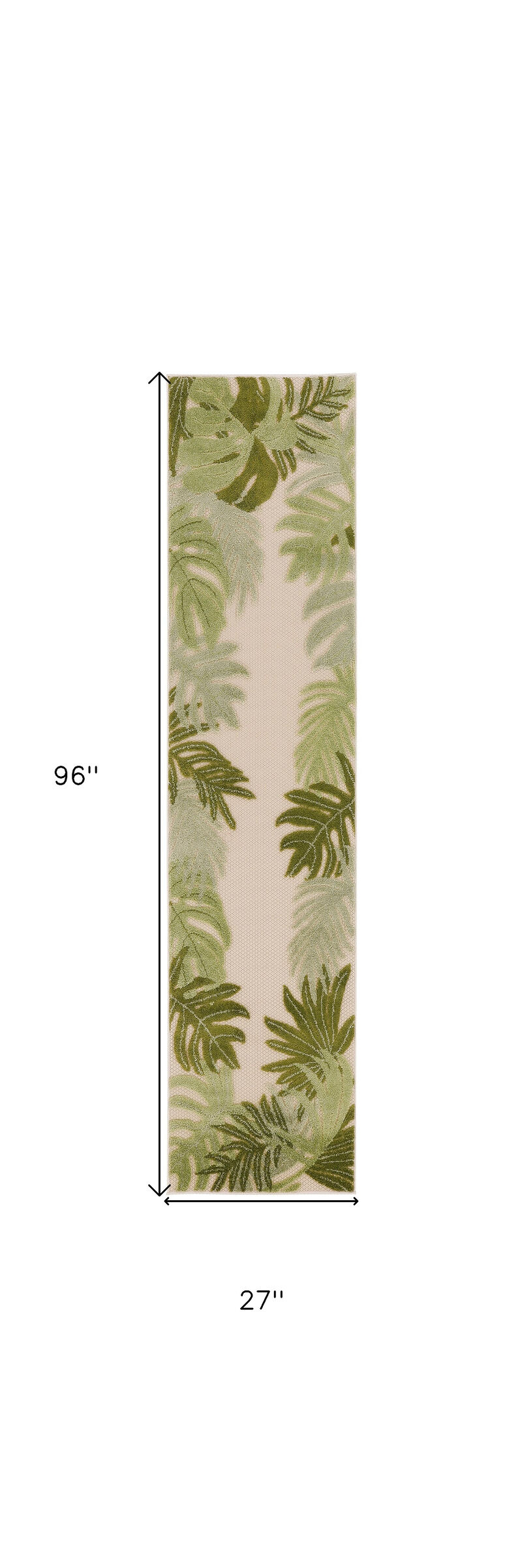 HomeRoots 8' Ivory And Green Palm Leaf Indoor Outdoor Runner Rug image number 4