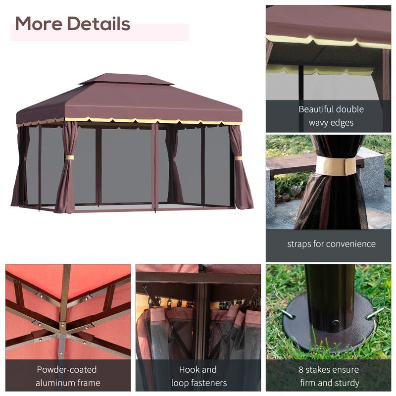 Hivvago Outdoor Gazebo 10' x 13' with Aluminum Frame, Curtains & Netting image number 4