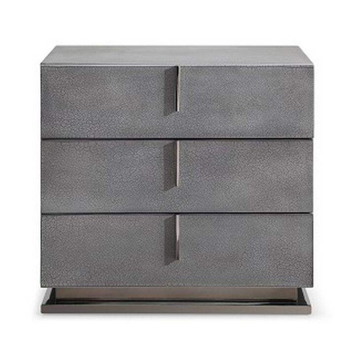 Cid Jely 24 Inch Nightstand, 3 Drawers, Crackled Lacquer Texture, Gray-Benzara