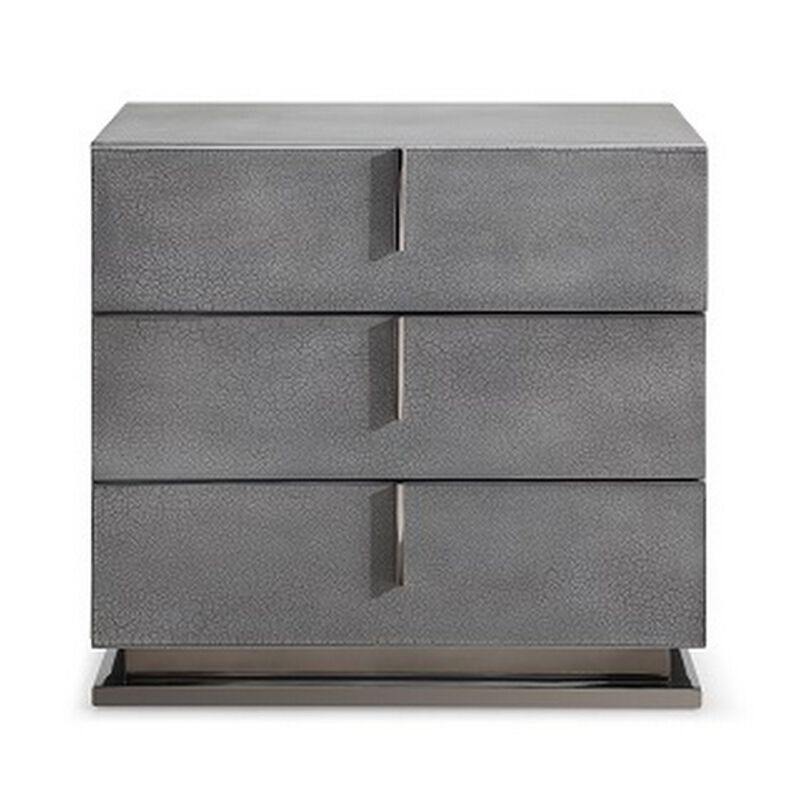 Cid Jely 24 Inch Nightstand, 3 Drawers, Crackled Lacquer Texture, Gray - Benzara image number 1