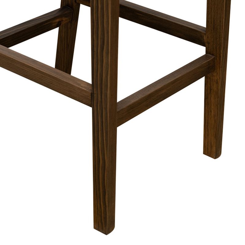 Loe 30 Inch Barstool Set of 2, Panel Back, Gray, Brown Solid Pine Wood - Benzara