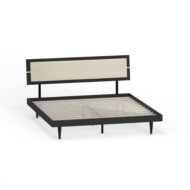 Comfort Pointe Benoni King Wooden Bed with Taupe Cushion Black