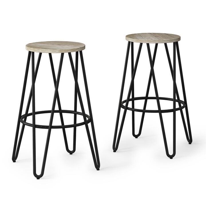 Simeon Industrial Metal 26 inch Metal Counter Height Stool with Wood Seat (Set of 2) in Natural / Black