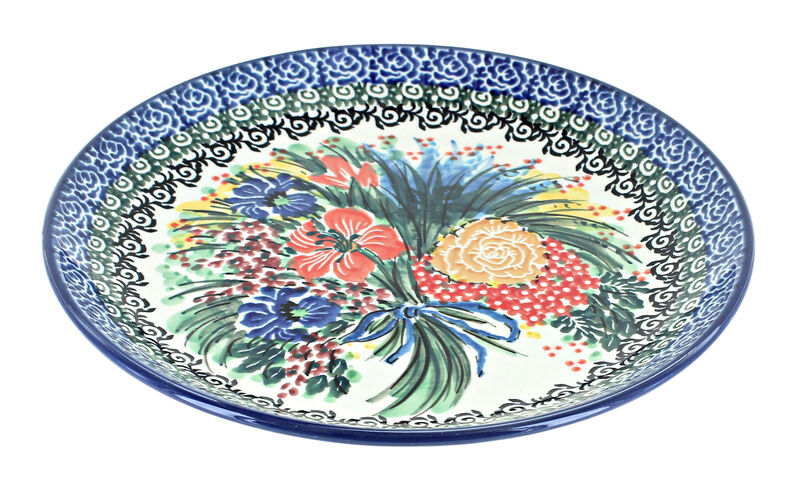 Blue Rose Polish Pottery Day Lily Bouquet Dessert Plate