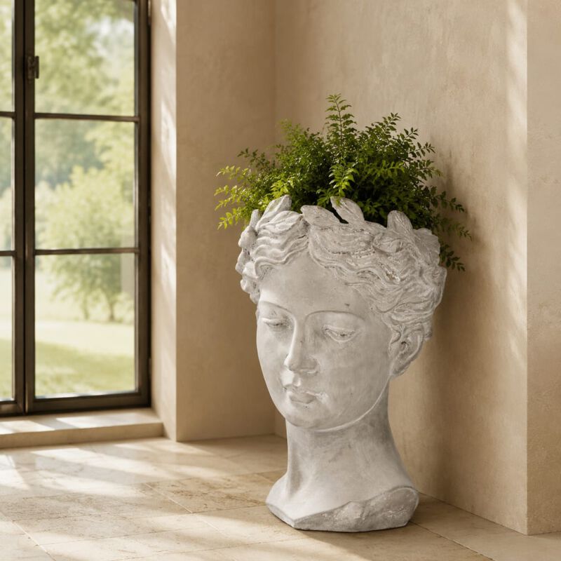 WOW PIONEER Classic Greek Style Cement Head Planter Vase - Indoor Outdoor Home Garden Decor, Dimensions 7.3 x 6.9 x 10.6 Inches image number 2