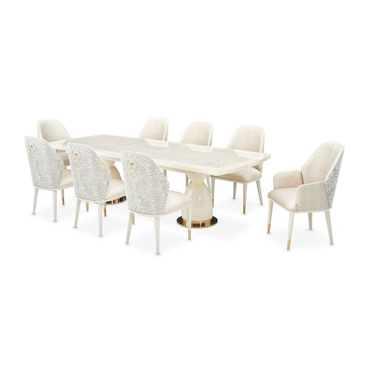Michael Amini Lisbon Double Pedestal Dining Table - Silken Matte Cream