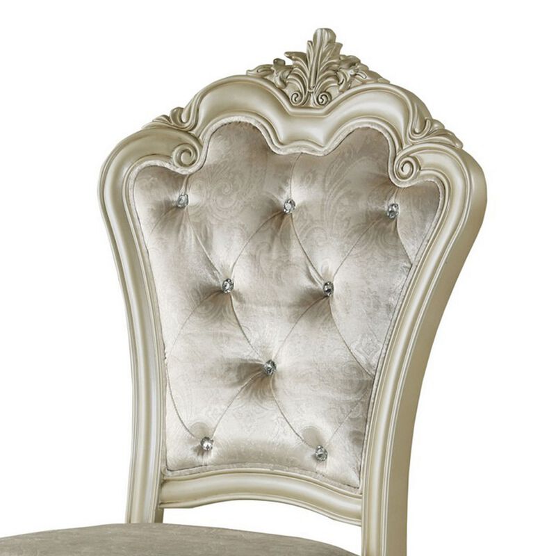 Siq 27 Inch Dining Side Chair Set of 2, Upholstered, Champagne Gold, Silver - Benzara