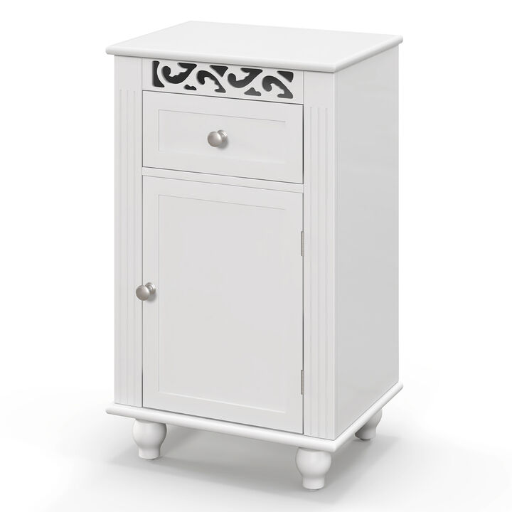 Costway Bathroom Floor Cabinet Side Storage Organizer with 1 Drawer & Adjustable Shelf
