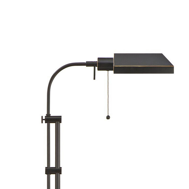 Metal Rectangular Floor Lamp with Adjustable Pole, Dark Bronze - Benzara