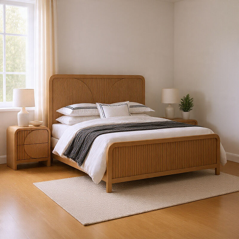 Queen Bedroom Set, Natural Brown Wood, 2 Piece Set with Nightstand image number 8