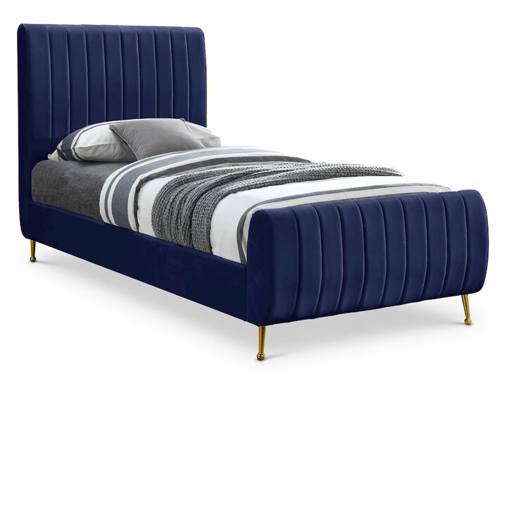 Meridian Furniture Zara Navy Velvet Twin Bed