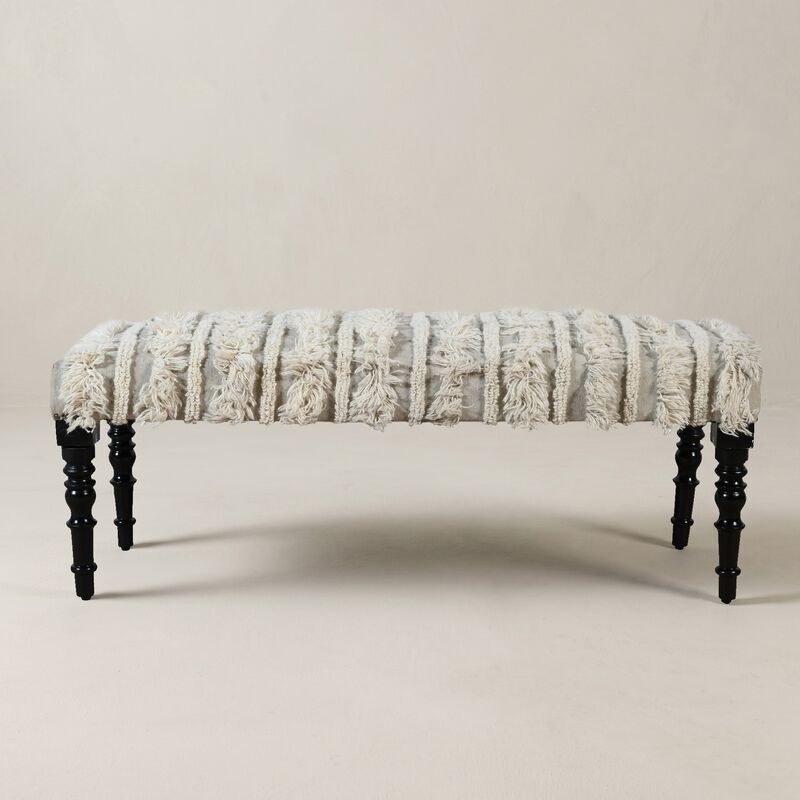 Atlas Shag Striped Wool Upholstered Accent Bench image number 0