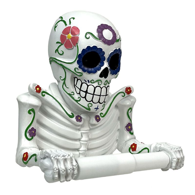 Smelly Skelly White Day Of The departed Sugar Skull Toilet Tissue Holder image number 1
