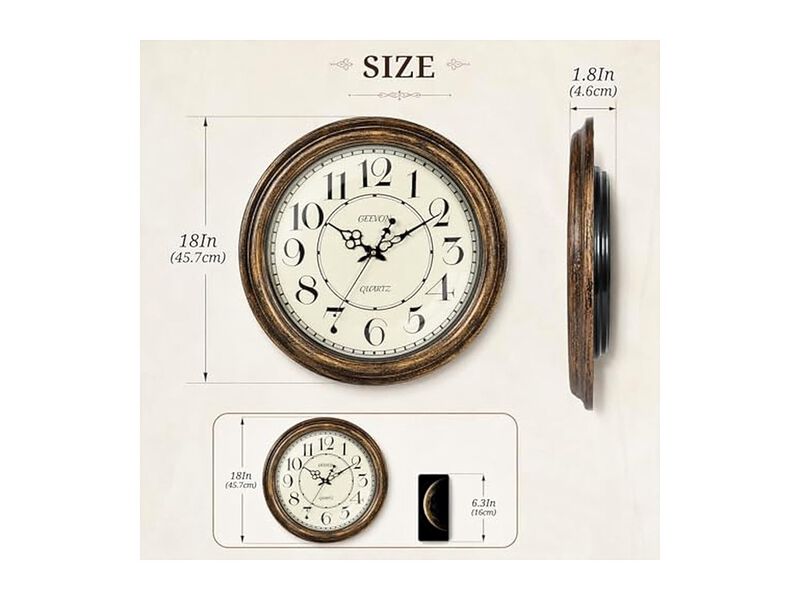 Vintage Retro Wall Clock 18 Inch Silent Non Ticking Battery Operated image number 3