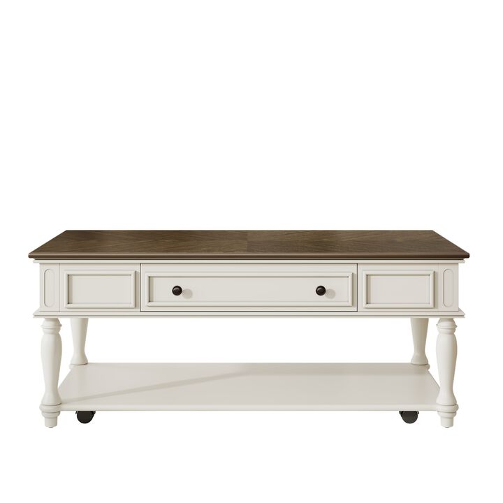 Merax Farmhouse Coffee Table with One Drawer