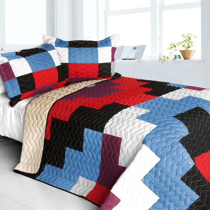Vermicelli Quilted Patchwork Bedding Set Queen Size Shinning Decorative Design