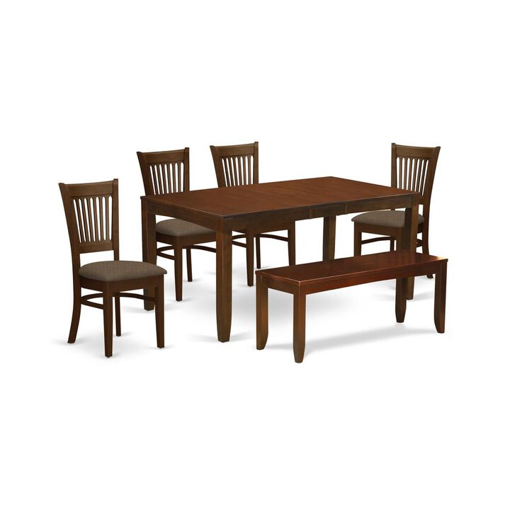 6 Pc set Dining Table with a 12in Leaf and 4 Padded Dinette Chairs Plus Bench