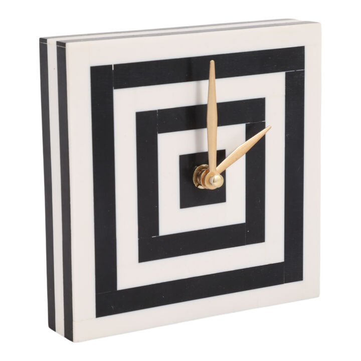 5" Square Resin Clock, White/black