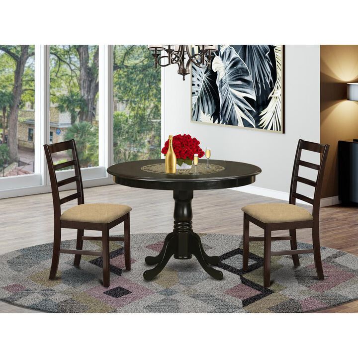 3 Pc Kitchen nook Dining set-round Kitchen Table and 2 slatted back Kitchen Chairs.