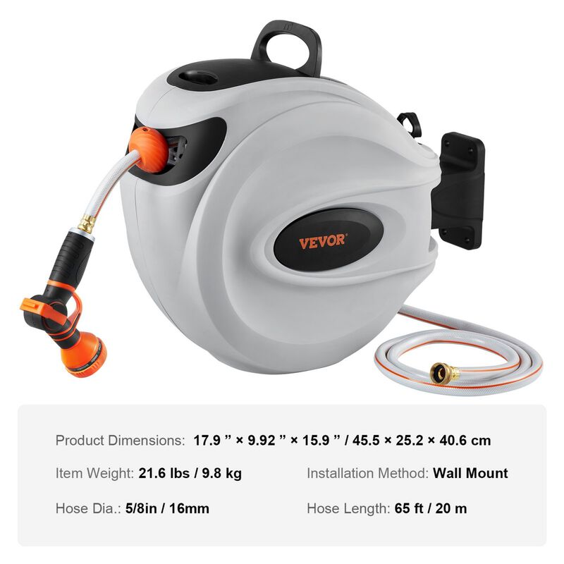 Solgro 65'x5/8" 180&deg; Swivel Wall-Mounted Retractable Hose Reel image number 9