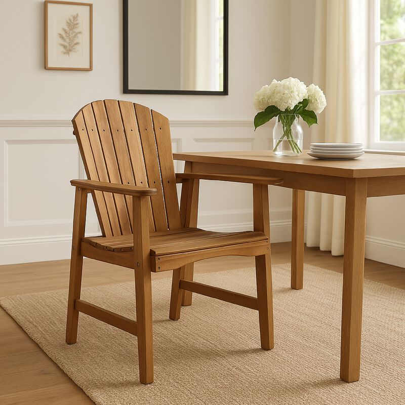 Pima Outdoor Dining Chair Set of 2, H Frame, Adirondack Brown Acacia Wood - Benzara