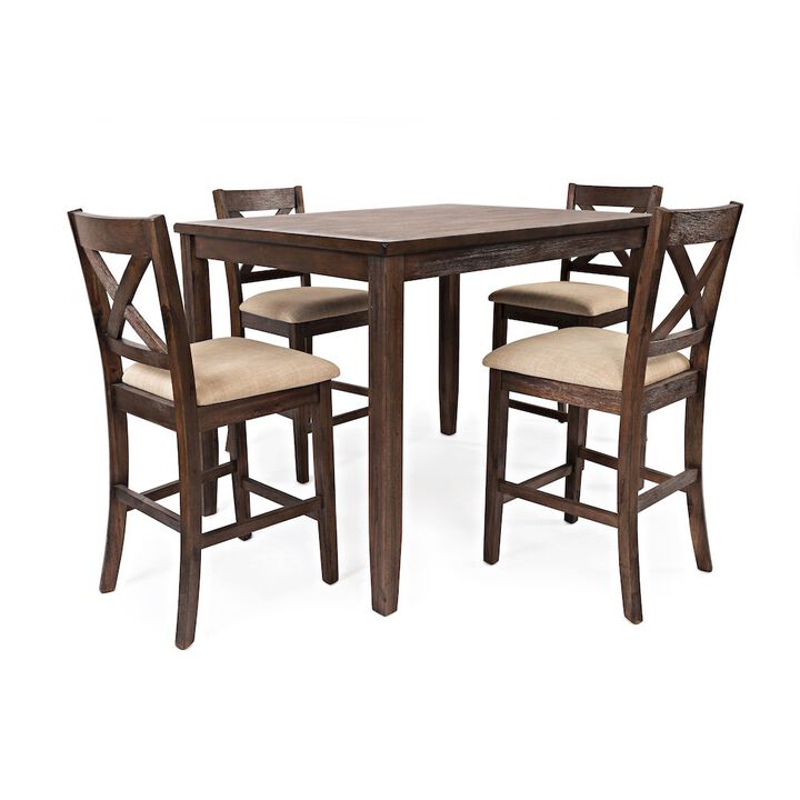 Jofran Walnut Creek 5 Piece Counter Height Dining Set - Table with 4 Stools