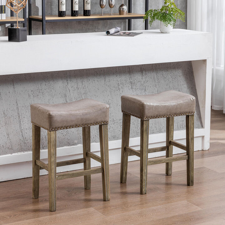 Hivvago 2 pcs Backless Faux Leather Kitchen Counter Soft Sitting Stool Island Chair