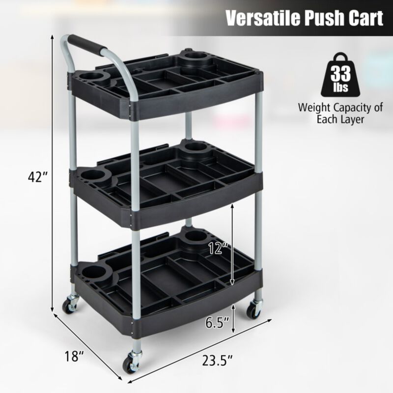 3-Tier Rolling Utility Cart with Lockable Wheels for Garage and Salon image number 3
