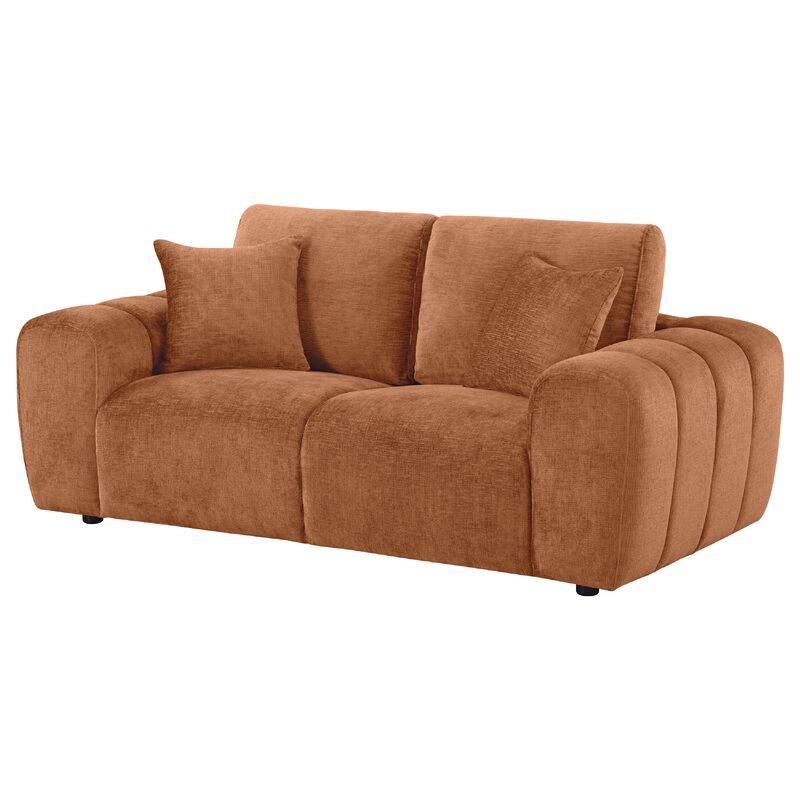 Becy Loveseat, 2 Pillows, Burnt Orange Chenille, 78 Inch Chunky Arms image number 5