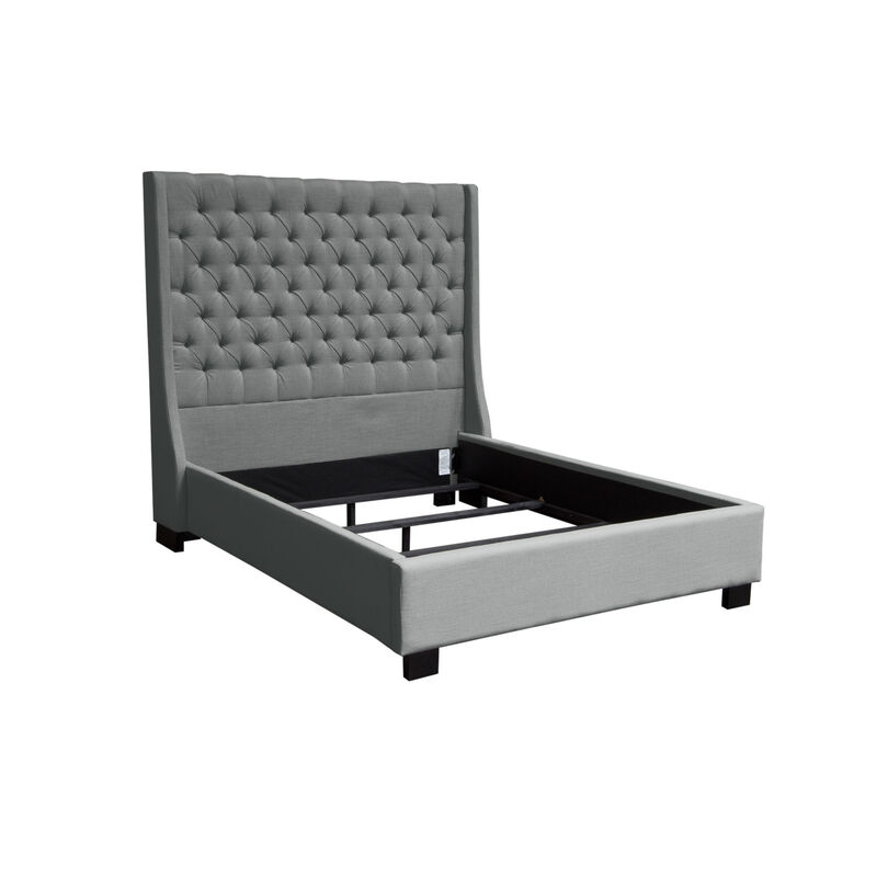 Zoa King Size Bed in Dark Gray Linen Upholstery, Wingback Headboard