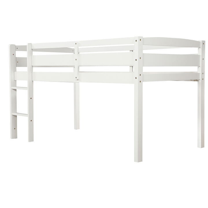 Whisen Twin Size Solid Wood Low Loft Bed with Ladder, Space Saving Loft Bed for Kids Bedroom