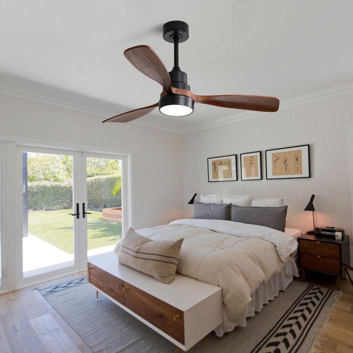 48 Inch Ceiling Fan With 3 Solid Wood Blades Remote Control Reversible DC Motor For Living Room
