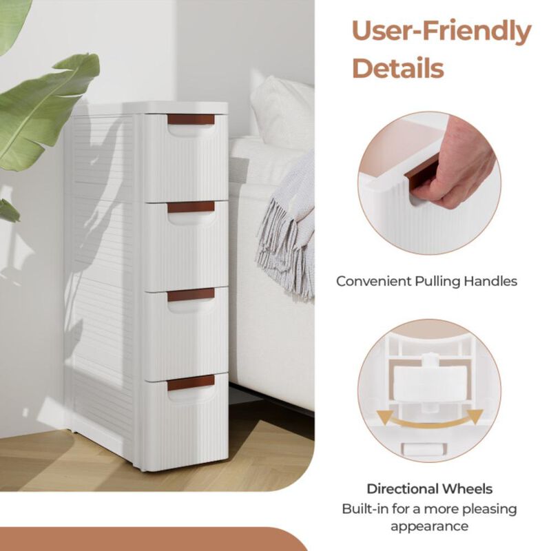 Hivvago Drawer Rolling Organizer Unit Narrow Storage Cabinet with Built-In Wheels for Small Space