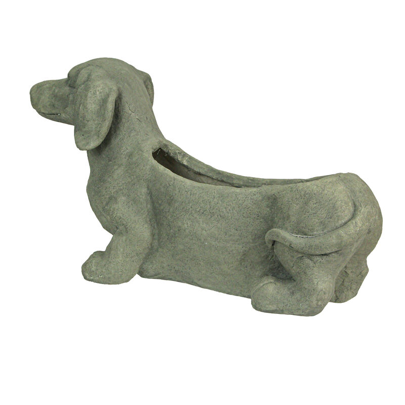 Rustic Distressed Grey Stone Finish Dachshund Dog Indoor Outdoor Planter Pot image number 4