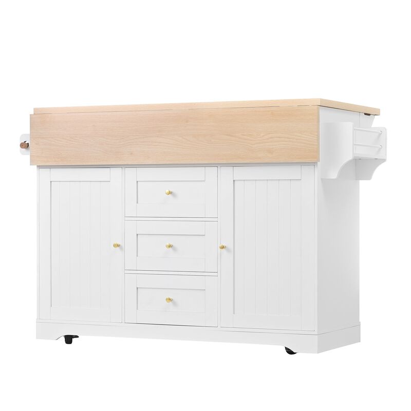 Rolling Kitchen Island with Power Outlet, Spice Rack & 2 Drop Leaf image number 0
