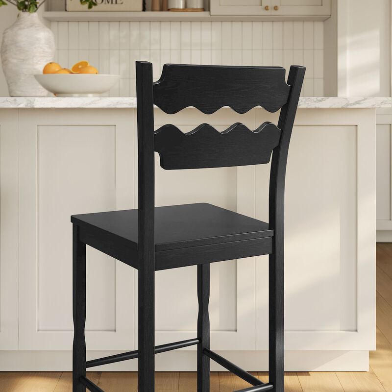 Jax Oak Wood Bar Stool With Wavy Razor Back image number 9