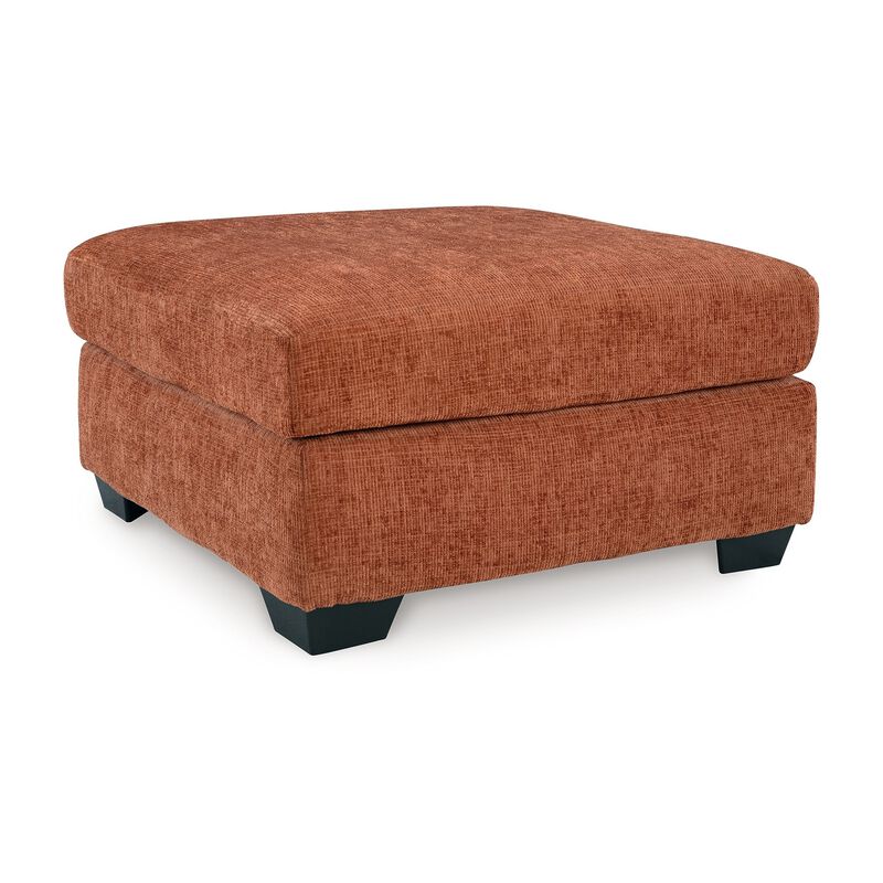 Avie Oversized Accent Ottoman, Burnt Orange Polyester Cushion, 38 Inch - Benzara