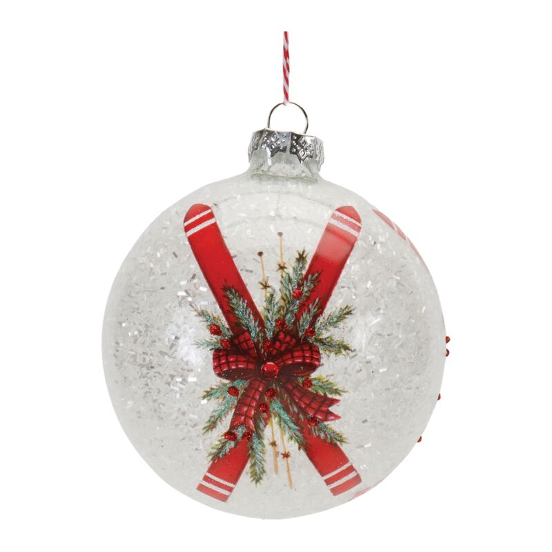 Set of 6 Ski-Themed Frosted Glass Ball Ornaments for Seasonal Tree Display
