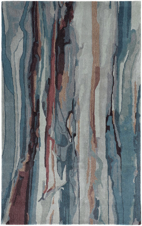 4 X 6 Blue Red And Ivory Wool Abstract Tufted Handmade Stain Resistant Area Rug